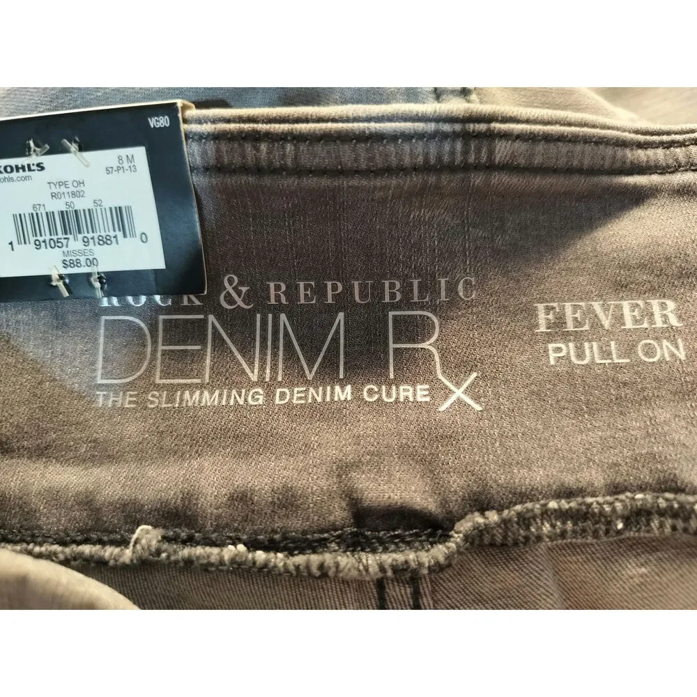 3643) Rock & Republic Gray Stone Wash Fever Midrise Pullon Denim Jeggings 8 M - Picture 9 of 10
